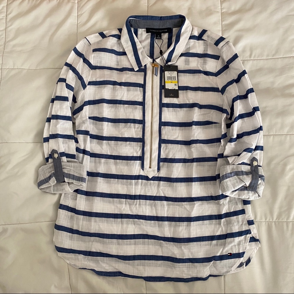 NWT Tommy Hilfiger 3/4 Sleeve Blue/White Top Sz M